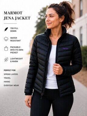 Marmot Jena Waterproof Ultralight Packable Down Spring Puffer Jacket Black Small
